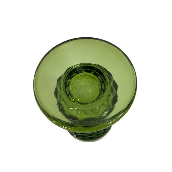 Vtg Indiana Glass Whitehall Avocado Green Cubist Tumbler Footed 6” Glass 6989 - Picture 4 of 7